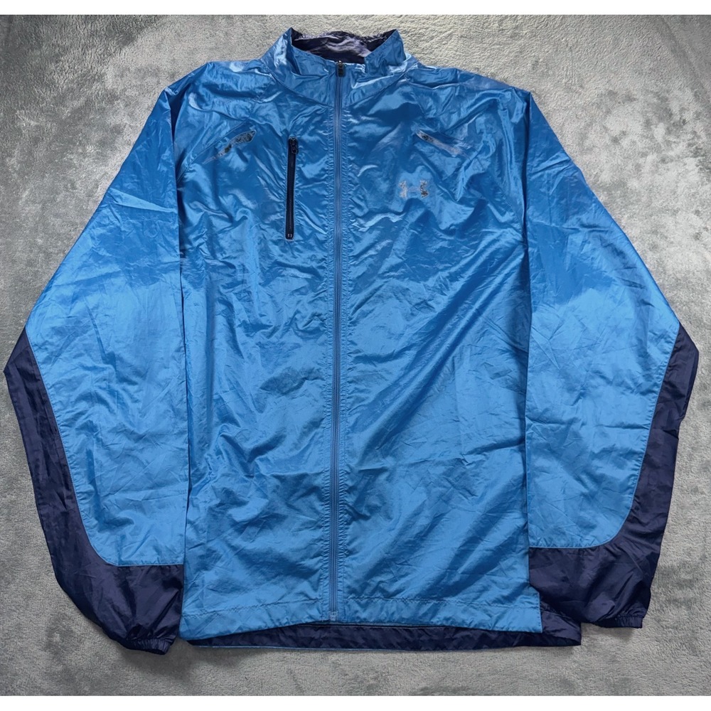 Under Armour Mens Large Windbreaker Jacket Full Zip Blue Running‎ Lightweight LG